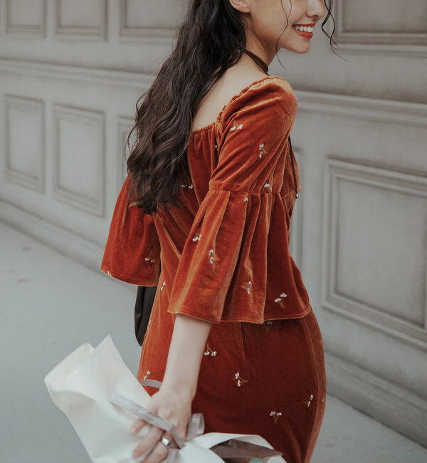  「【オケージョンドレス/結婚式】velour bell sleeve dress」|ドレス|