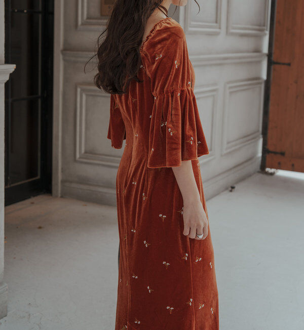  「【オケージョンドレス/結婚式】velour bell sleeve dress」|ドレス|