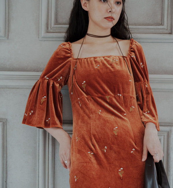  「【オケージョンドレス/結婚式】velour bell sleeve dress」|ドレス|