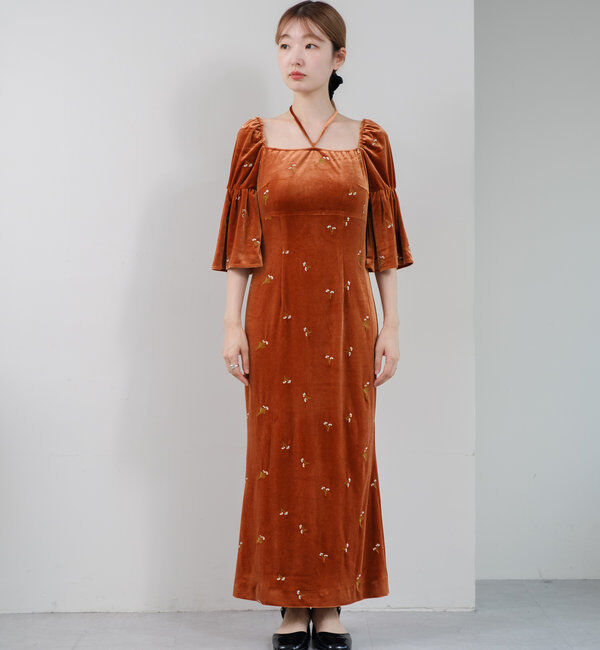  「【オケージョンドレス/結婚式】velour bell sleeve dress」|ドレス|