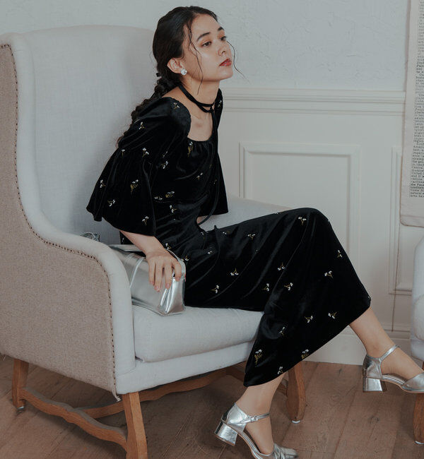  「【オケージョンドレス/結婚式】velour bell sleeve dress」|ドレス|