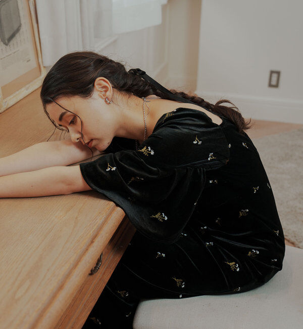  「【オケージョンドレス/結婚式】velour bell sleeve dress」|ドレス|