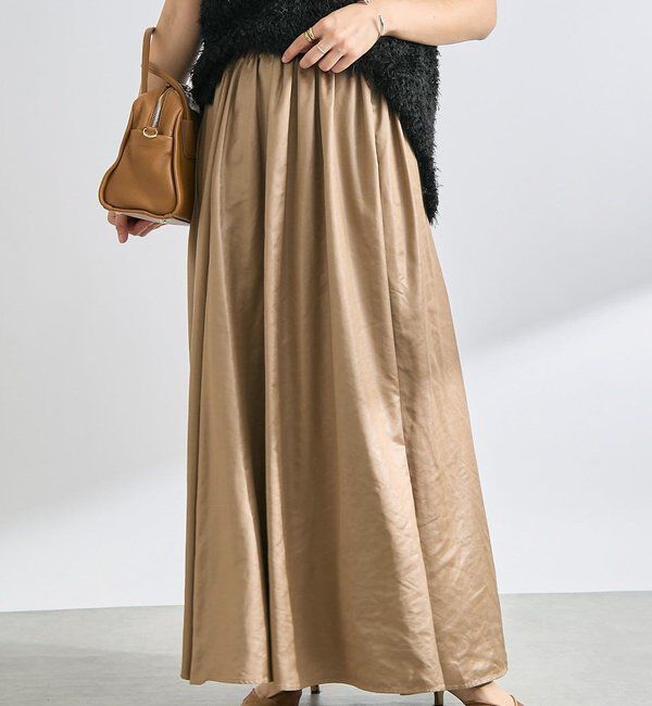  「【上品な光沢感】グロッシーギャザースカート」|スカート|ブラウン