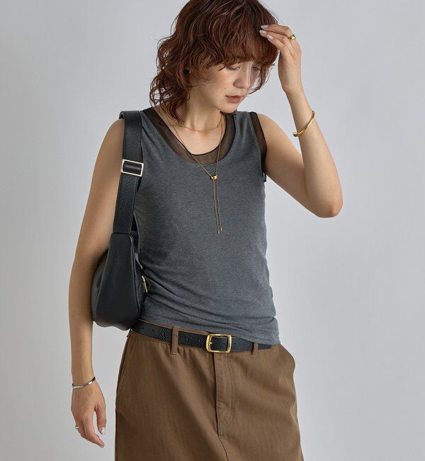  「【抜け感】チュールコンビタンク」|キャミソール|