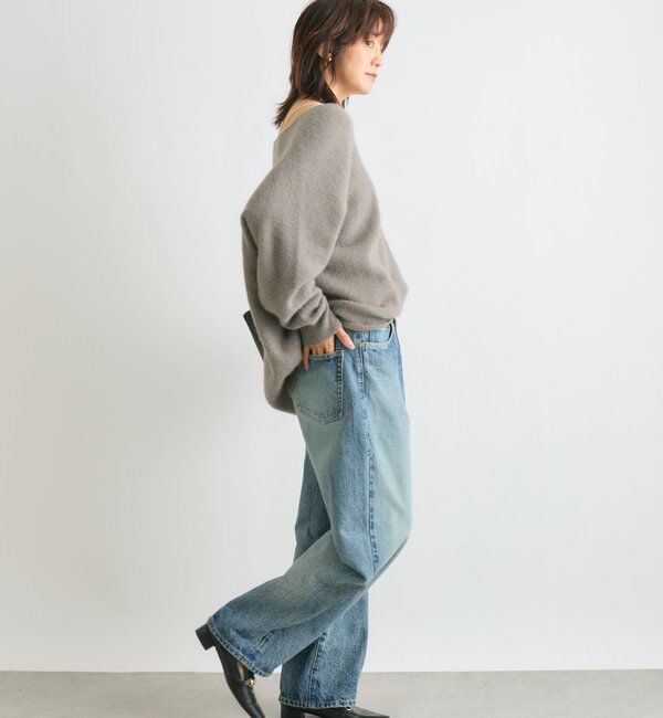  「【抜け感シルエット】ヘアリーウール片畦Vネックニット」|ニット・セーター|