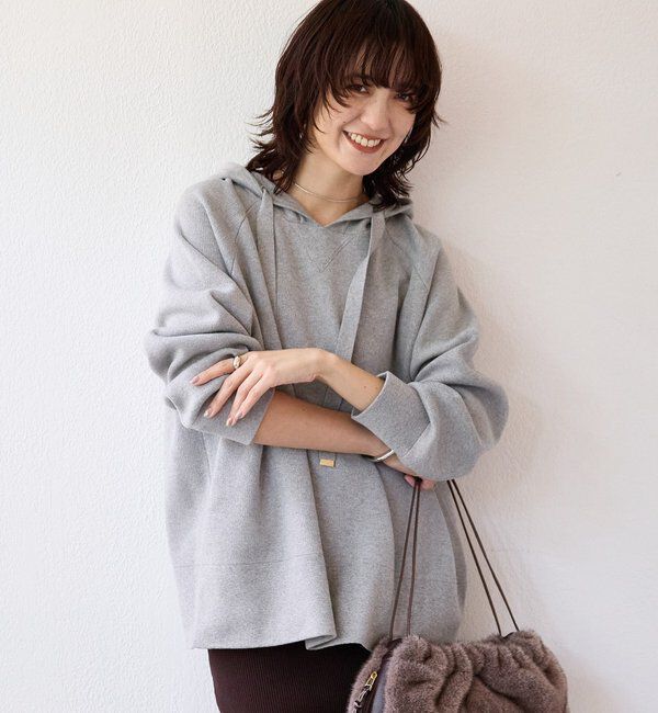  「【ロングシーズン活躍】スエットライクフーディニット」|ニット・セーター|