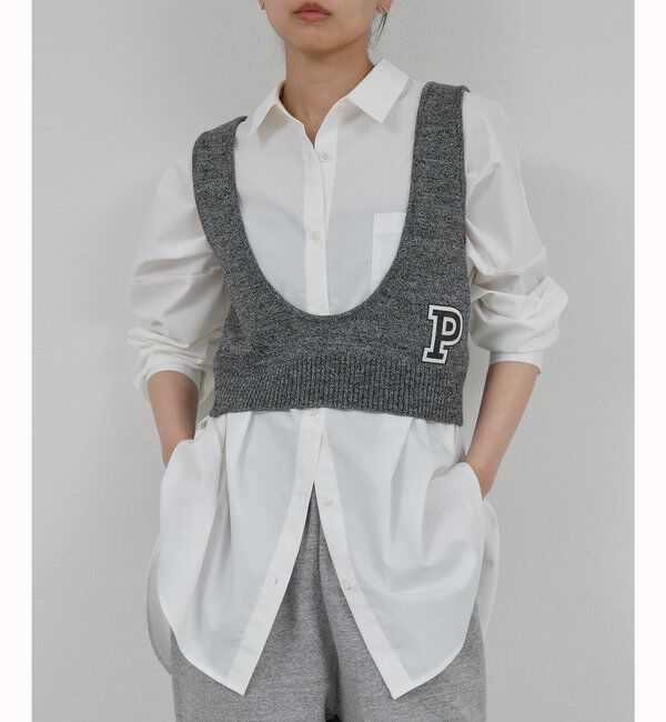  「【PEAS】レタードニットベスト」|ニット・セーター|グレー