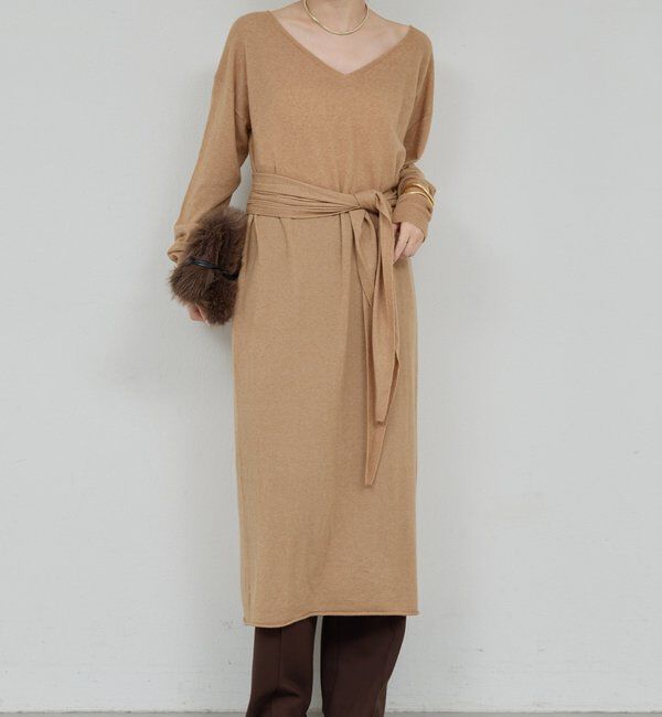  「【25th記念アイテム】ベルト付きロングニットワンピース」|ワンピース|キャメル