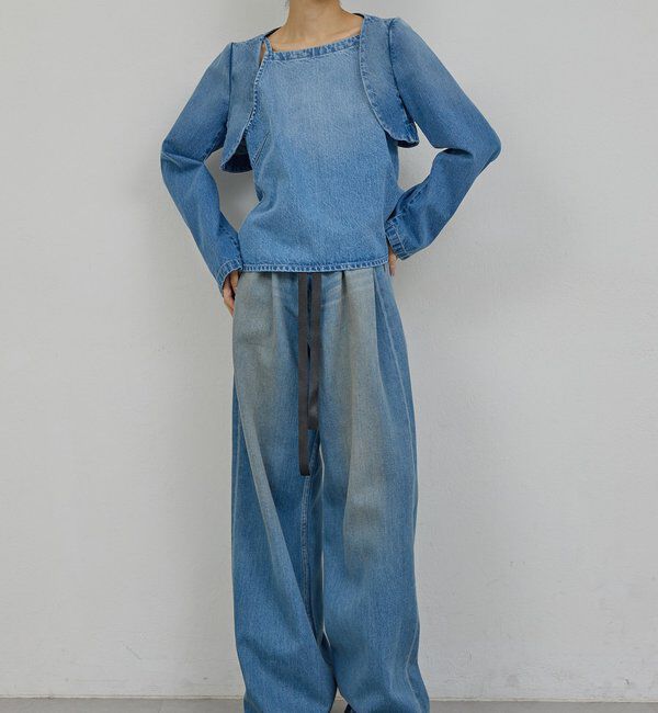  「【PEAS】レザーベルト付きソフトデニム」|デニム|