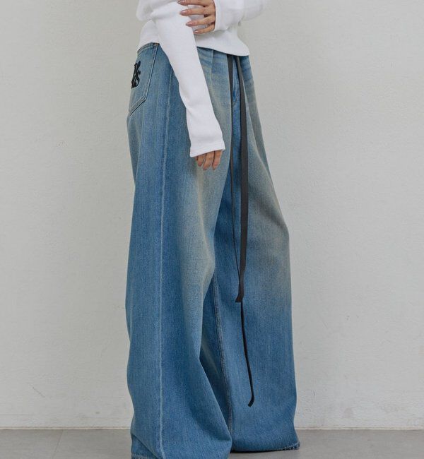  「【PEAS】レザーベルト付きソフトデニム」|デニム|