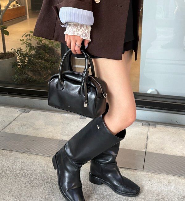  「loti サークルプレート付きスクエアボストンBAG」|ボストンバッグ|