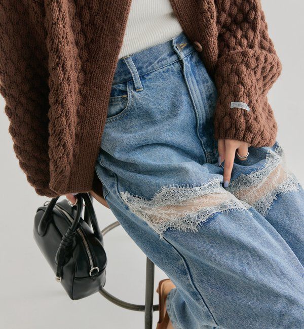  「レース切替デニム」|デニム|