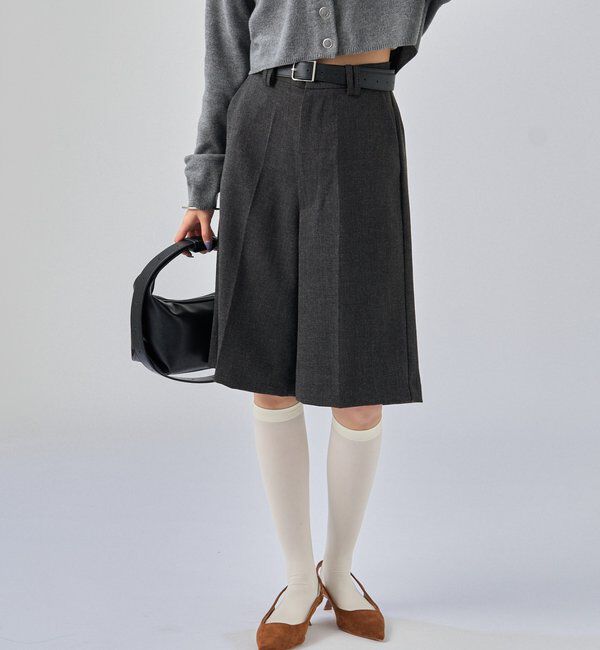  「ウールライクハーフパンツ」|チノ|チャコールグレー
