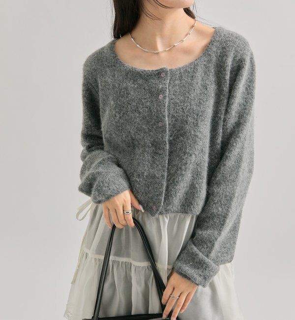  「スクエアネックニットカーディガン」|カーディガン|