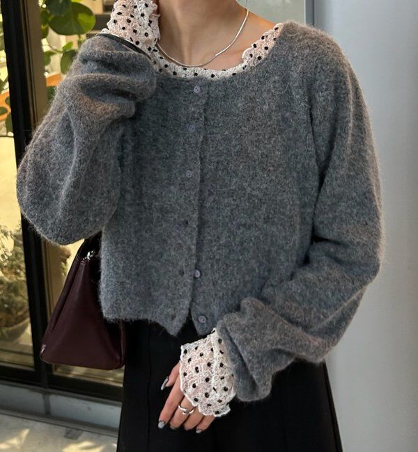  「スクエアネックニットカーディガン」|カーディガン|