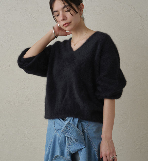  「FURカシミヤVニット」|ニット・セーター|ブラック