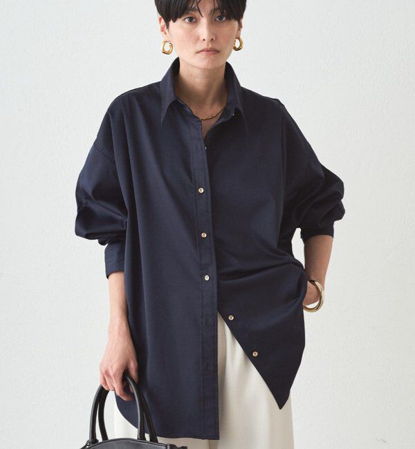  「サテンBIGシャツ」|シャツ・ブラウス|ネイビー