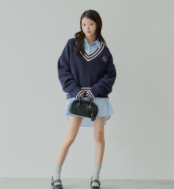  「ライン入りVルーズニット」|ニット・セーター|