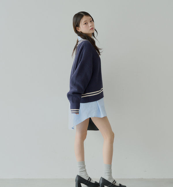  「ライン入りVルーズニット」|ニット・セーター|
