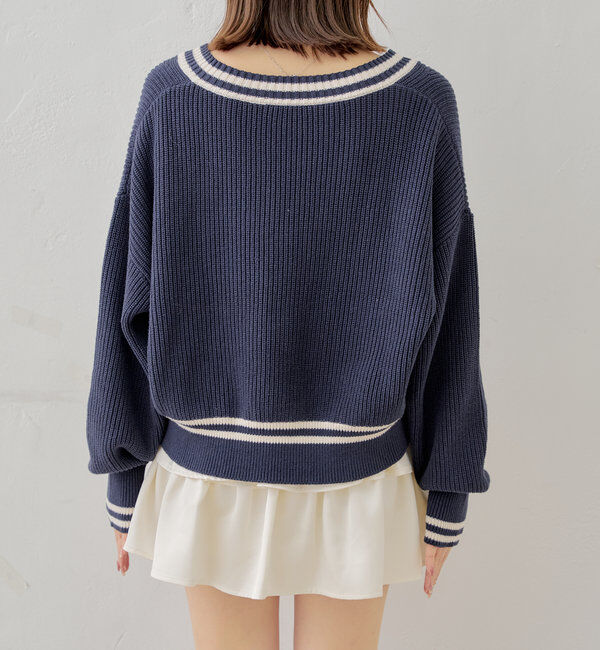  「ライン入りVルーズニット」|ニット・セーター|