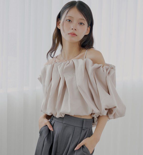  「【SALON by Chico】ギャザーバルーンオフショルブラウス」|シャツ・ブラウス|