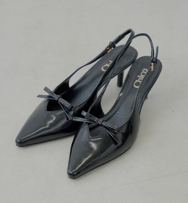  「バックストラップリボンヒールミュール」|パンプス|ブラック