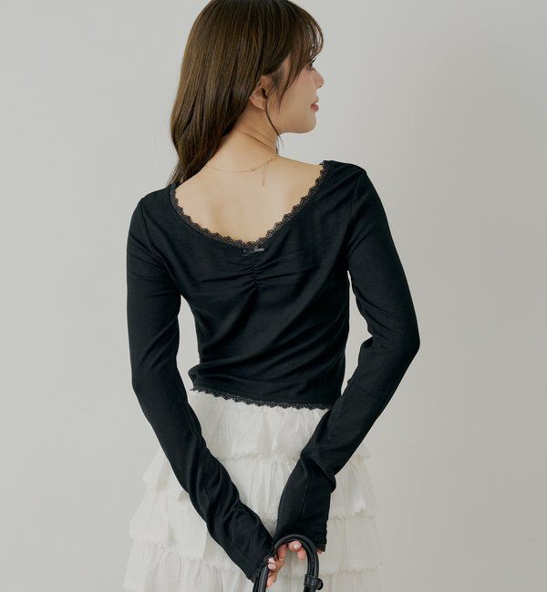  「前後2wayレースギャザーロンT」|Tシャツ・カットソー|