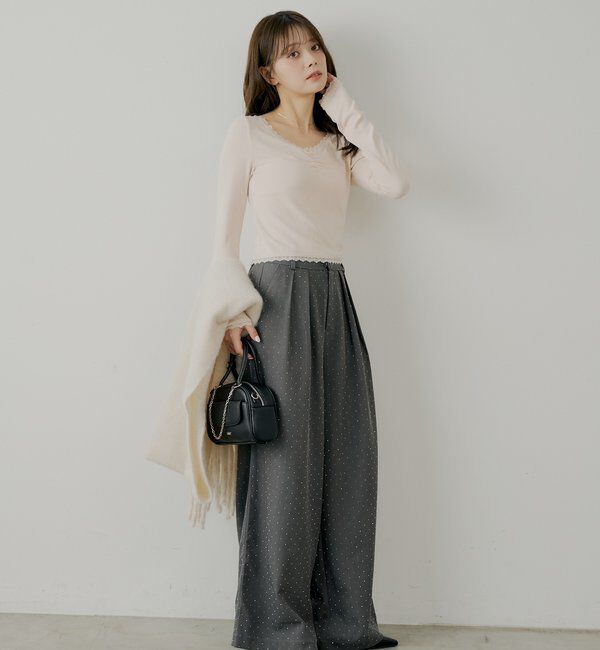  「前後2wayレースギャザーロンT」|Tシャツ・カットソー|