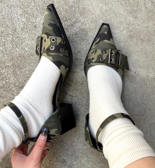  「【HiNT】 BELT STRAP MULE PUMPS」|パンプス|カーキ