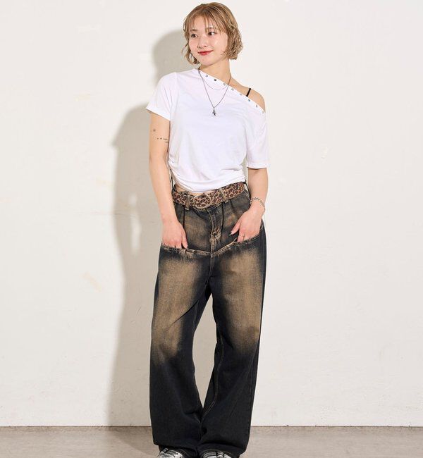  「ワンオフショルスタッズドロストTEE」|Tシャツ・カットソー|