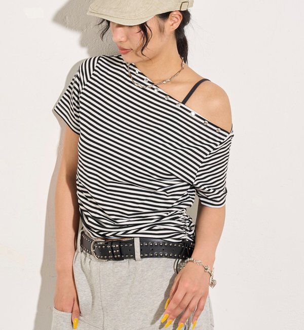  「ワンオフショルスタッズドロストTEE」|Tシャツ・カットソー|