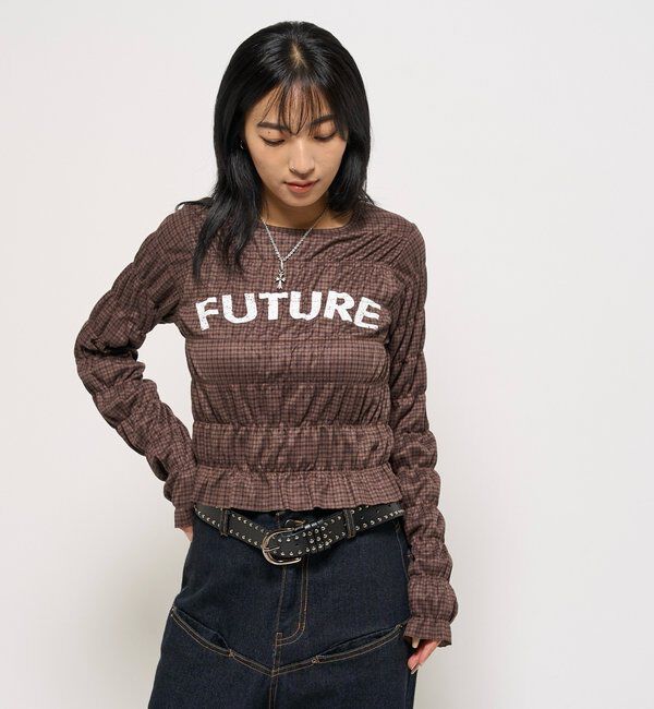  「シャーリングロゴトップス」|Tシャツ・カットソー|ブラウン