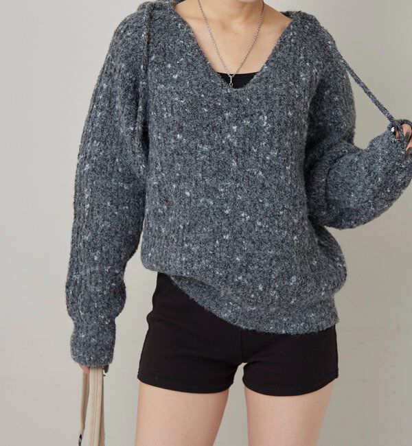  「MELANGE SKIPPER HOOD KNIT」|ニット・セーター|チャコールグレー