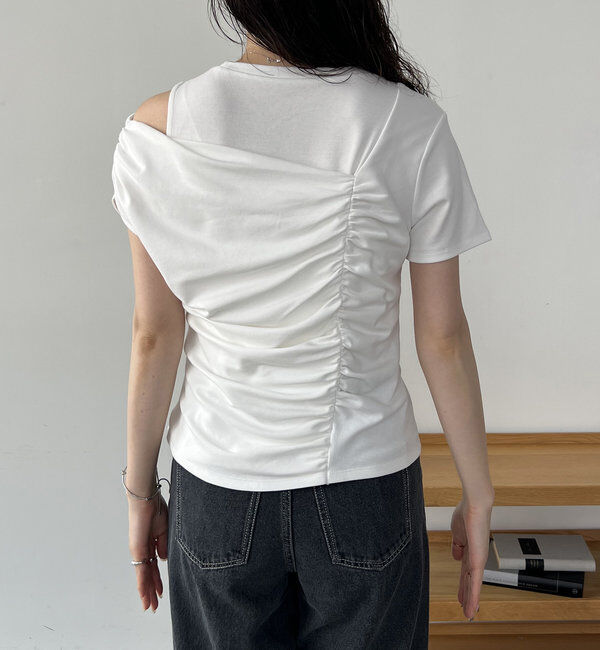  「【即完につき再入荷/新色ブラウン】アシメギャザーTシャツ」|Tシャツ・カットソー|