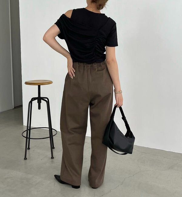  「【即完につき再入荷/新色ブラウン】アシメギャザーTシャツ」|Tシャツ・カットソー|