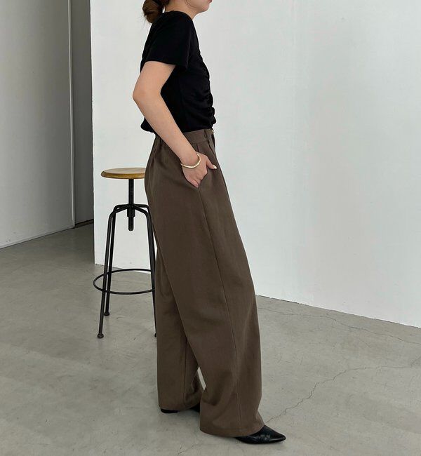  「【即完につき再入荷/新色ブラウン】アシメギャザーTシャツ」|Tシャツ・カットソー|