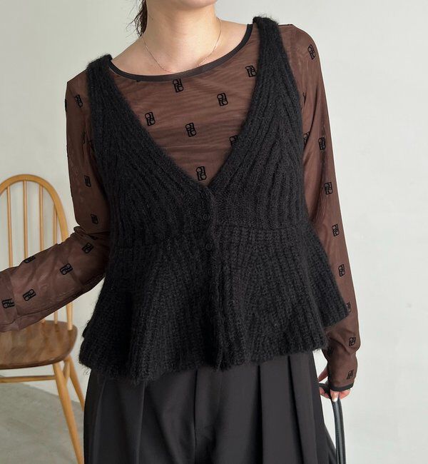  「【ロングシーズン着用可能】Vネックフレアキャミ」|ニット・セーター|ブラック