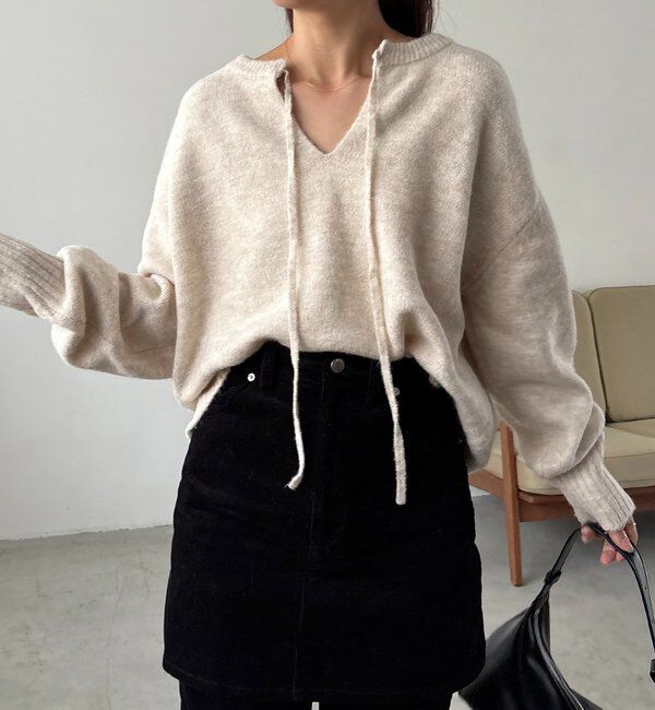  「【前後2WAY】もちふわ2WAYスキッパーニット」|ニット・セーター|