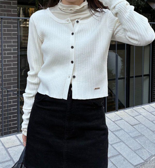  「【新色/オフホワイト】【前後2WAY】カーブスリーブリブニット」|カーディガン|