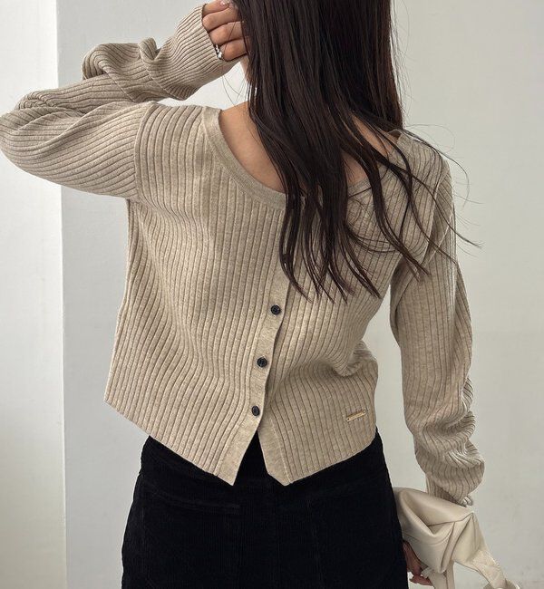  「【新色/オフホワイト】【前後2WAY】カーブスリーブリブニット」|カーディガン|