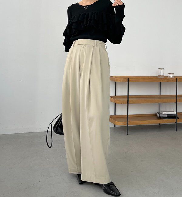 「【選べる4サイズ展開/全骨格細見え】すっきりスラックスワイドパンツ」|チノ|