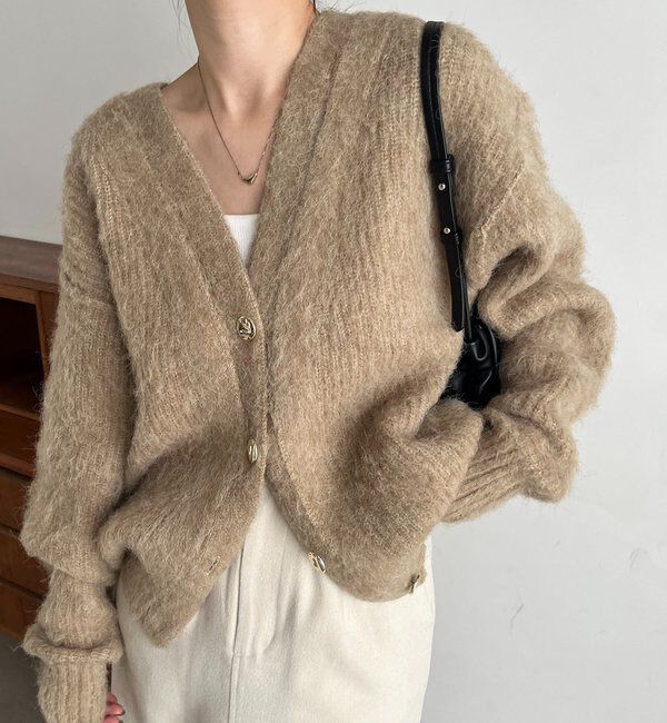  「ニュアンスボタンレイヤード風カーディガン」|カーディガン|