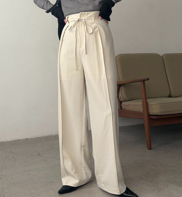  「【低身長サイズあり】ピンタックリボンパンツ」|チノ|エクリュ