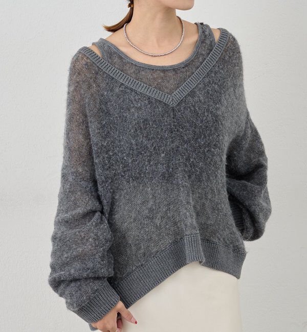  「レイヤードシアーニット」|ニット・セーター|グレー