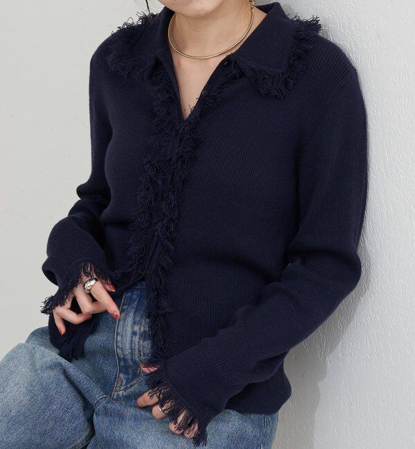  「フリンジカーディガン」|カーディガン|ネイビー