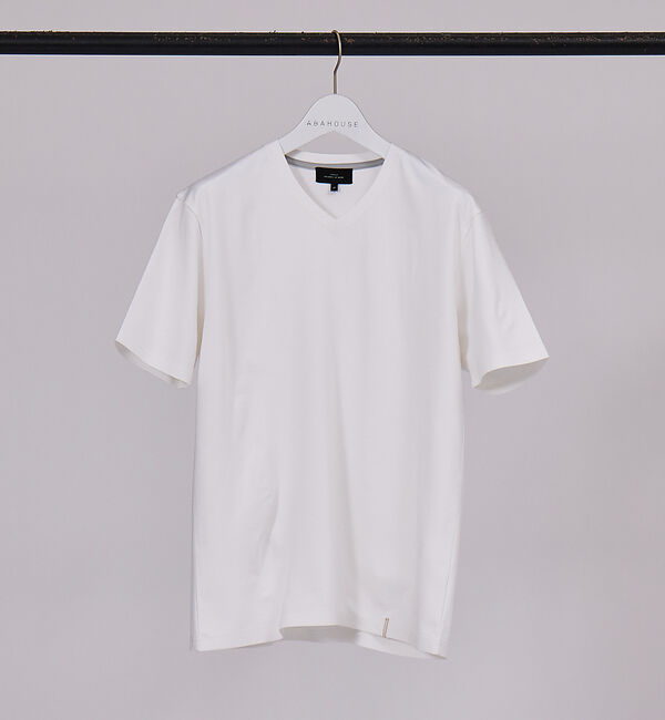 ABAHOUSE「【Vネック】ストレッチ ポンチ 半袖Tシャツ」|Tシャツ・カットソー|ホワイト