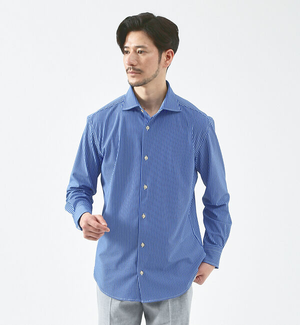 ABAHOUSE「【FLEX SHIRTS】接触冷感  ペンストライプシャツ」|シャツ・ブラウス|ブルー