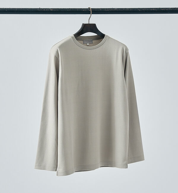 ABAHOUSE「【チェック柄】ジャガード クルーネック 長袖 Tシャツ」|Tシャツ・カットソー|グレージュ