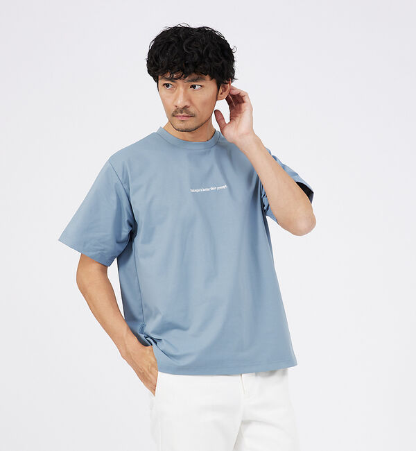 ABAHOUSE「【ロゴ刺繍】ワンポイント 半袖 Tシャツ」|Tシャツ・カットソー|サックスブルー