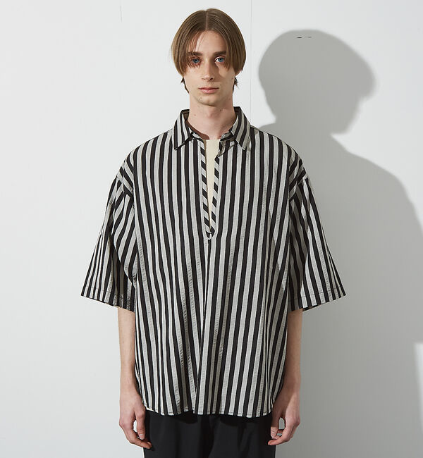 ABAHOUSE「サッカーストライプ スキッパーシャツ / オーバーサイズ / 半袖シャツ」|シャツ・ブラウス|